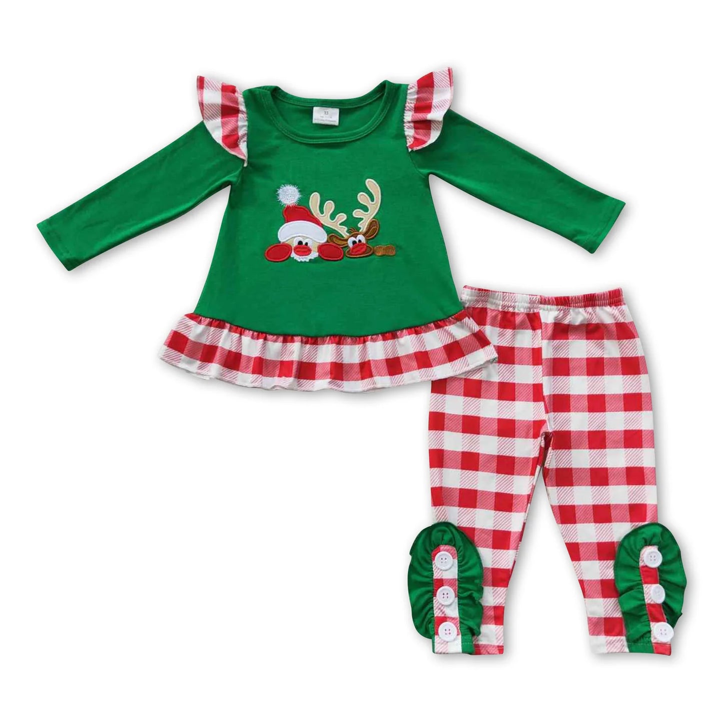RTS NO MOQ Sibling milk silk Baby Girls Christmas Cow Print Long Sleeve Tunic Top And Casual Pants Clothes Set