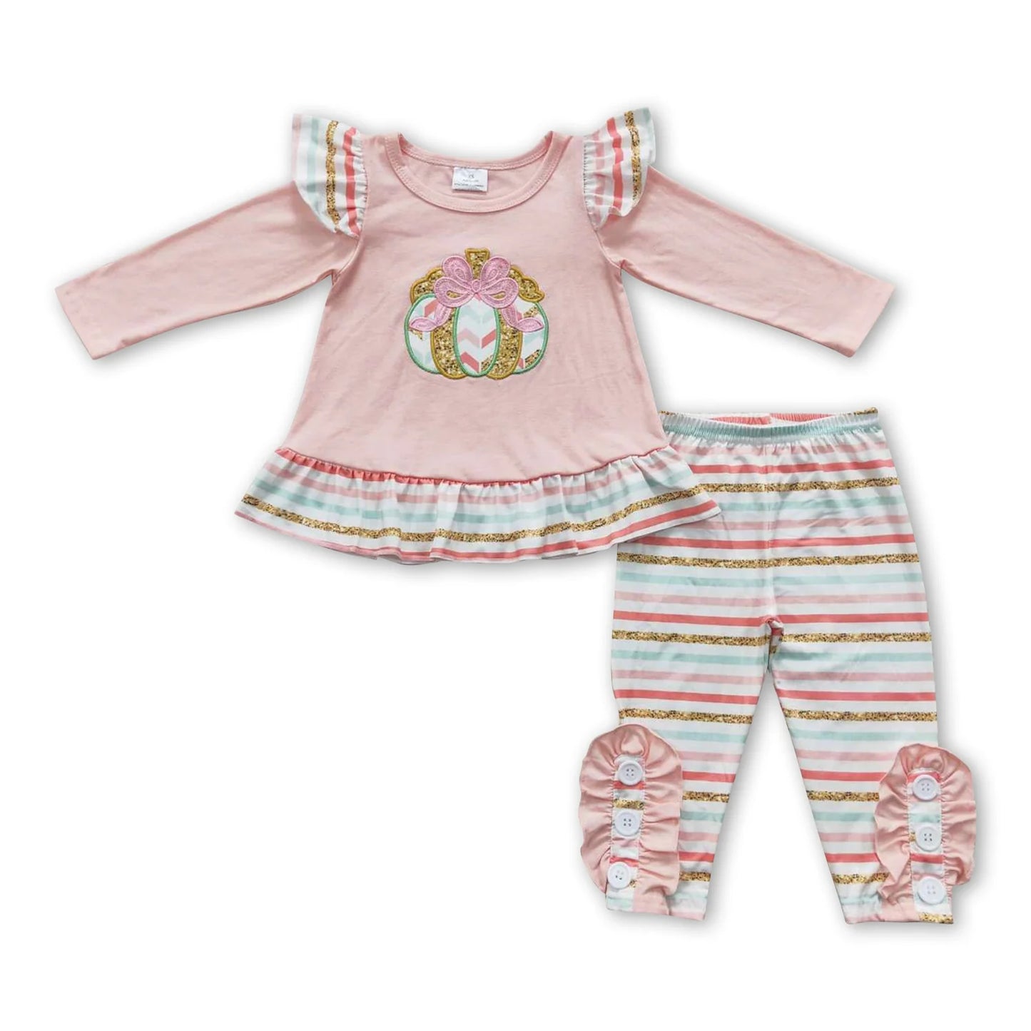 RTS NO MOQ Sibling milk silk Baby Girls Halloween Color Ghost Pumpkin Ruffle Trim Top Pants Clothes Sets
