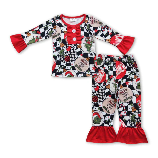 RTS NO MOQ Sibling milk silk Baby Girls Christmas Red Pants Pajamas Clothes Sets