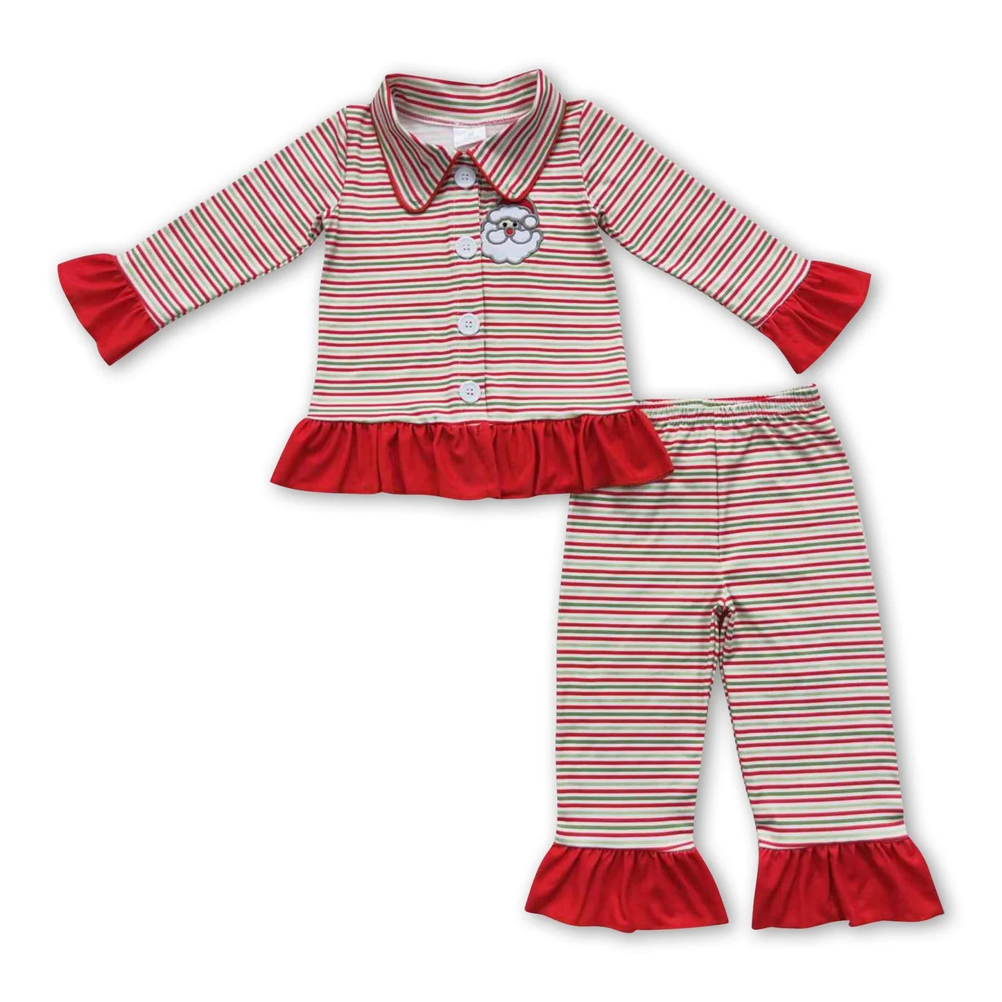 RTS NO MOQ Sibling milk silk Baby Girls Christmas Santa Long Sleeve Top Pants Pajamas Outfit Set
