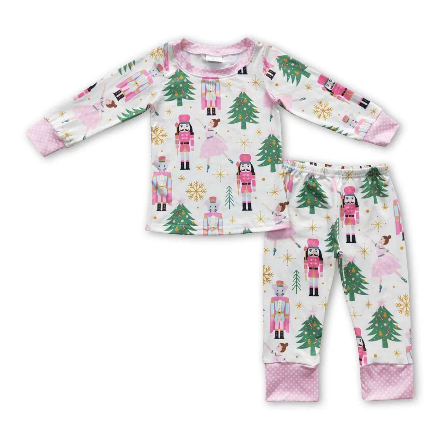 RTS NO MOQ Sibling milk silk Baby Girls Christmas Santa Milk Long Sleeve Top Pants Pajamas Set