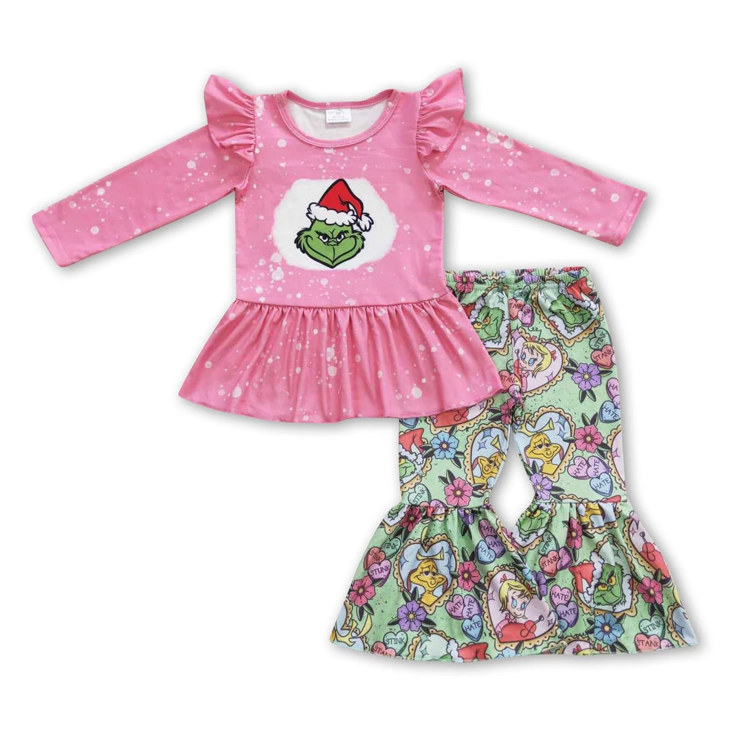 RTS NO MOQ Sibling milk silk Baby Girls Christmas Long Sleeve Top Bell Pants Cute Holiday Clothes Set