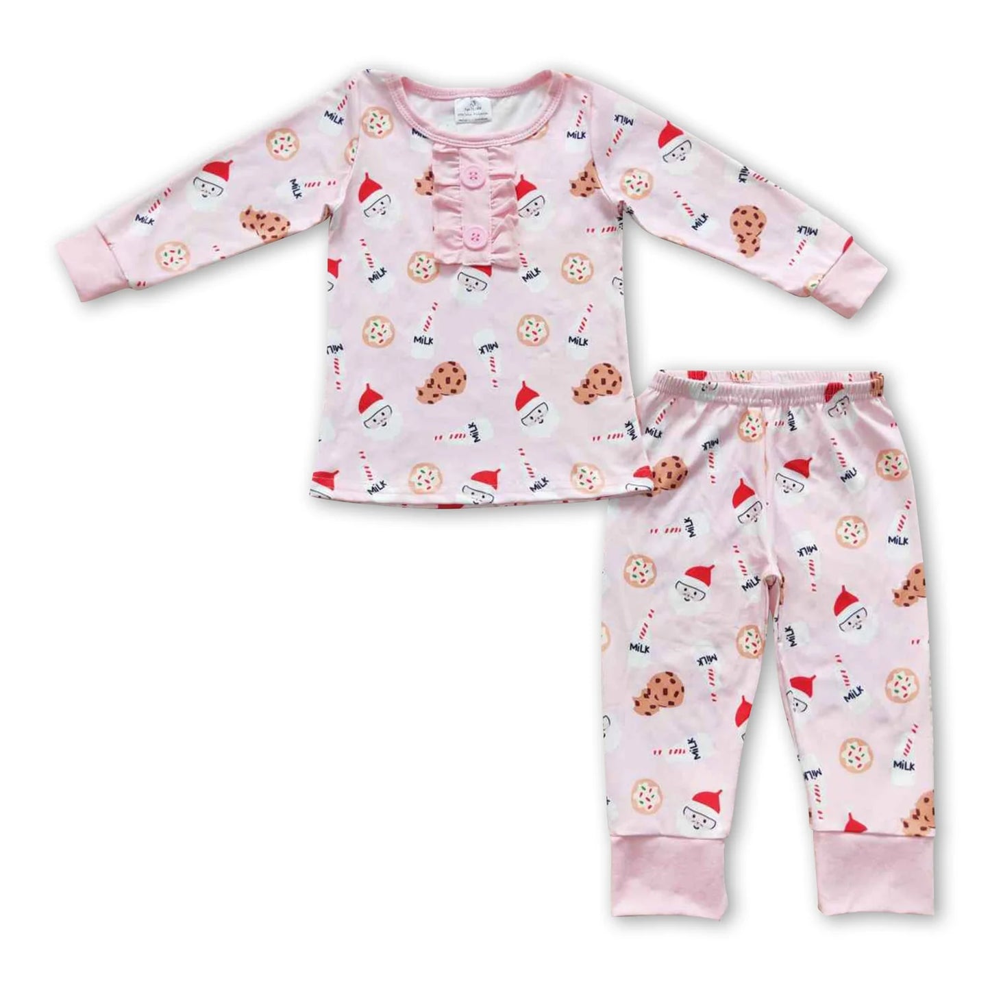 RTS NO MOQ Sibling milk silk Baby Girls Christmas Long Sleeve Top Pant Sleep Matching Pajamas Set