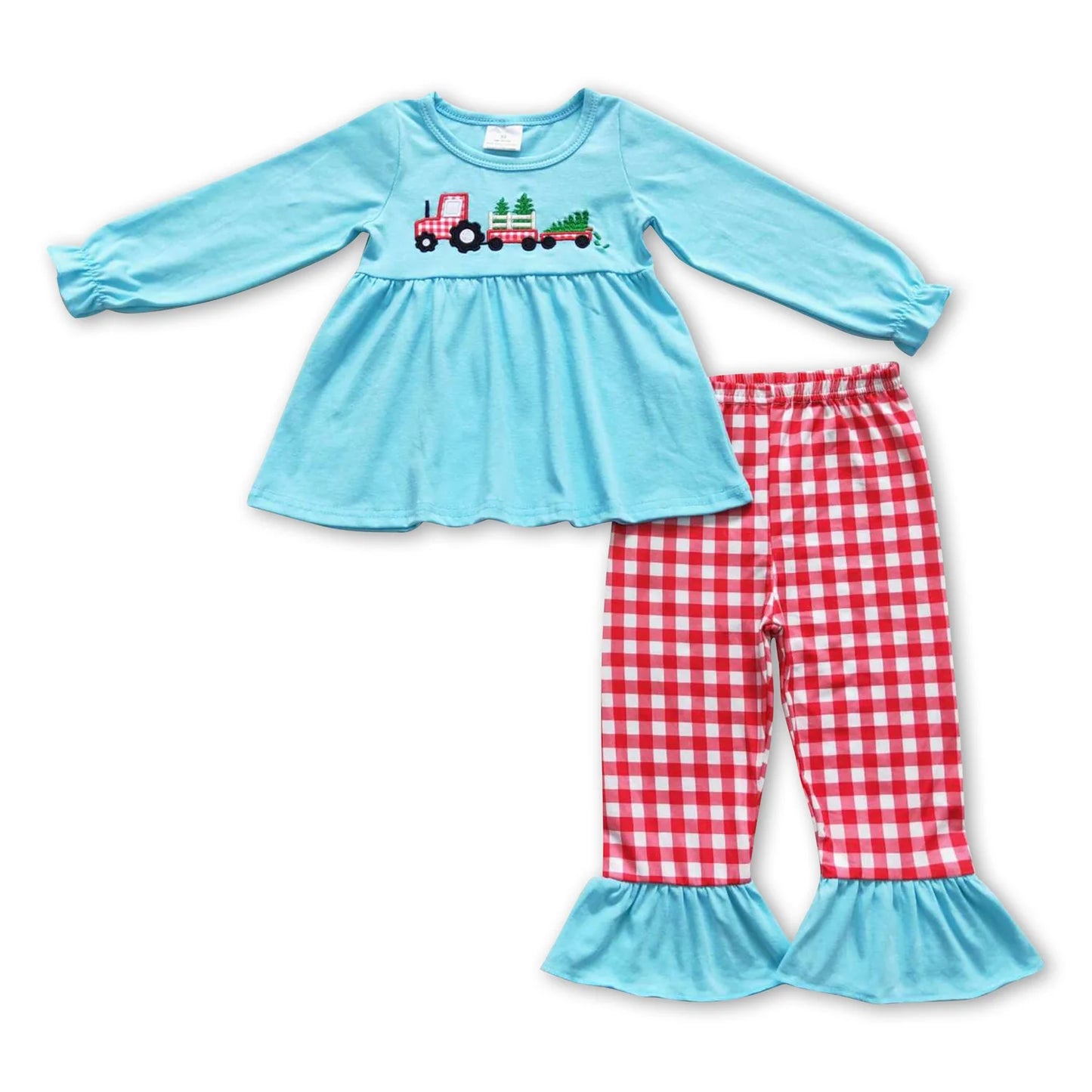 RTS NO MOQ Sibling milk silk Baby Girls Christmas Santa Print Long Sleeve Tunic Pants Clothes Sets
