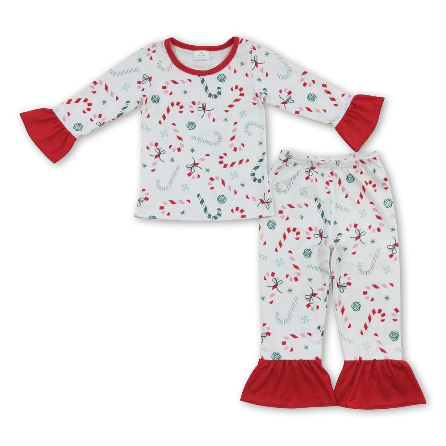 RTS NO MOQ Sibling milk silk Baby Girls Christmas Santa Milk Long Sleeve Top Pants Pajamas Set
