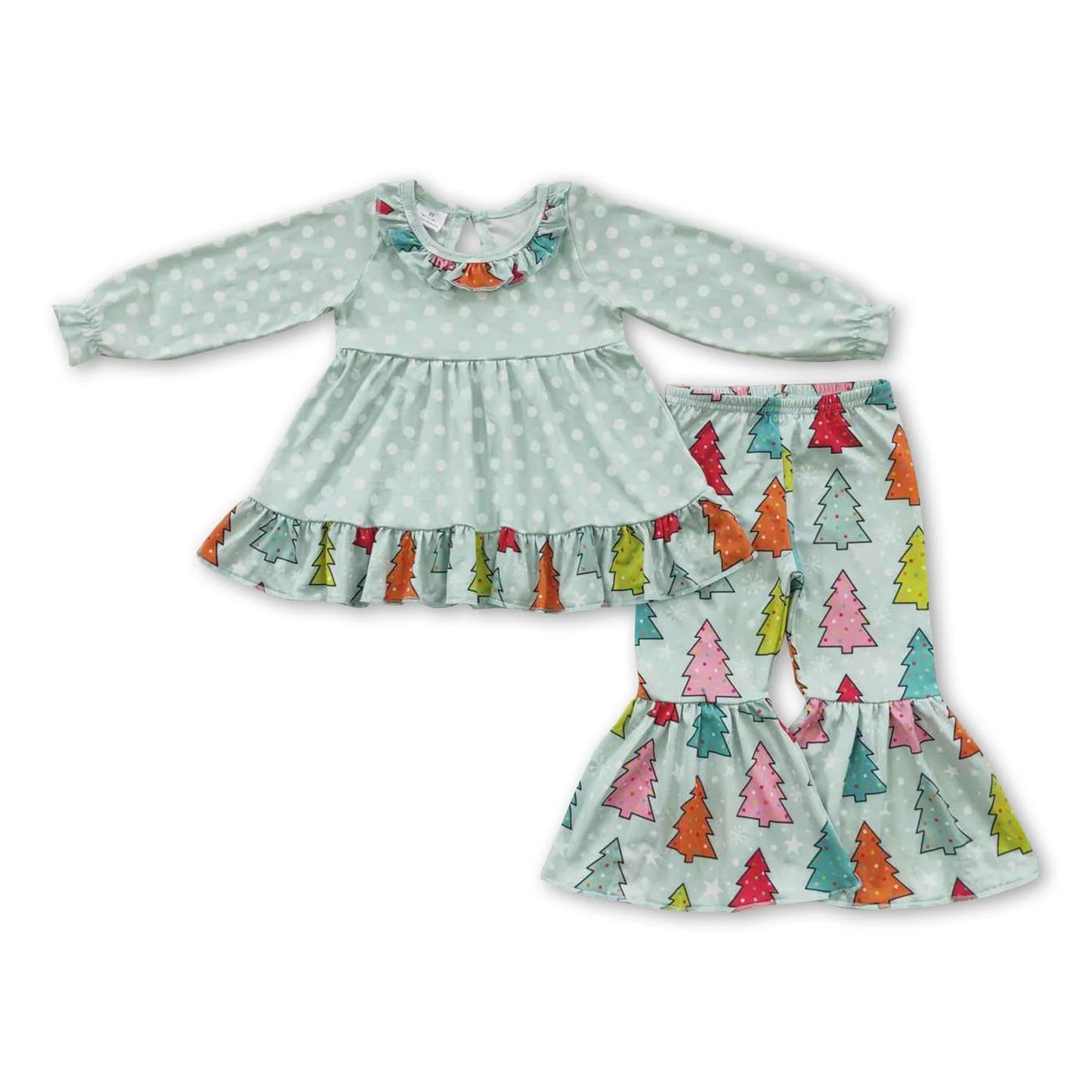 RTS NO MOQ Sibling milk silk Baby Girls Christmas Long Sleeve Top Bell Bottom Pants Clothes Set