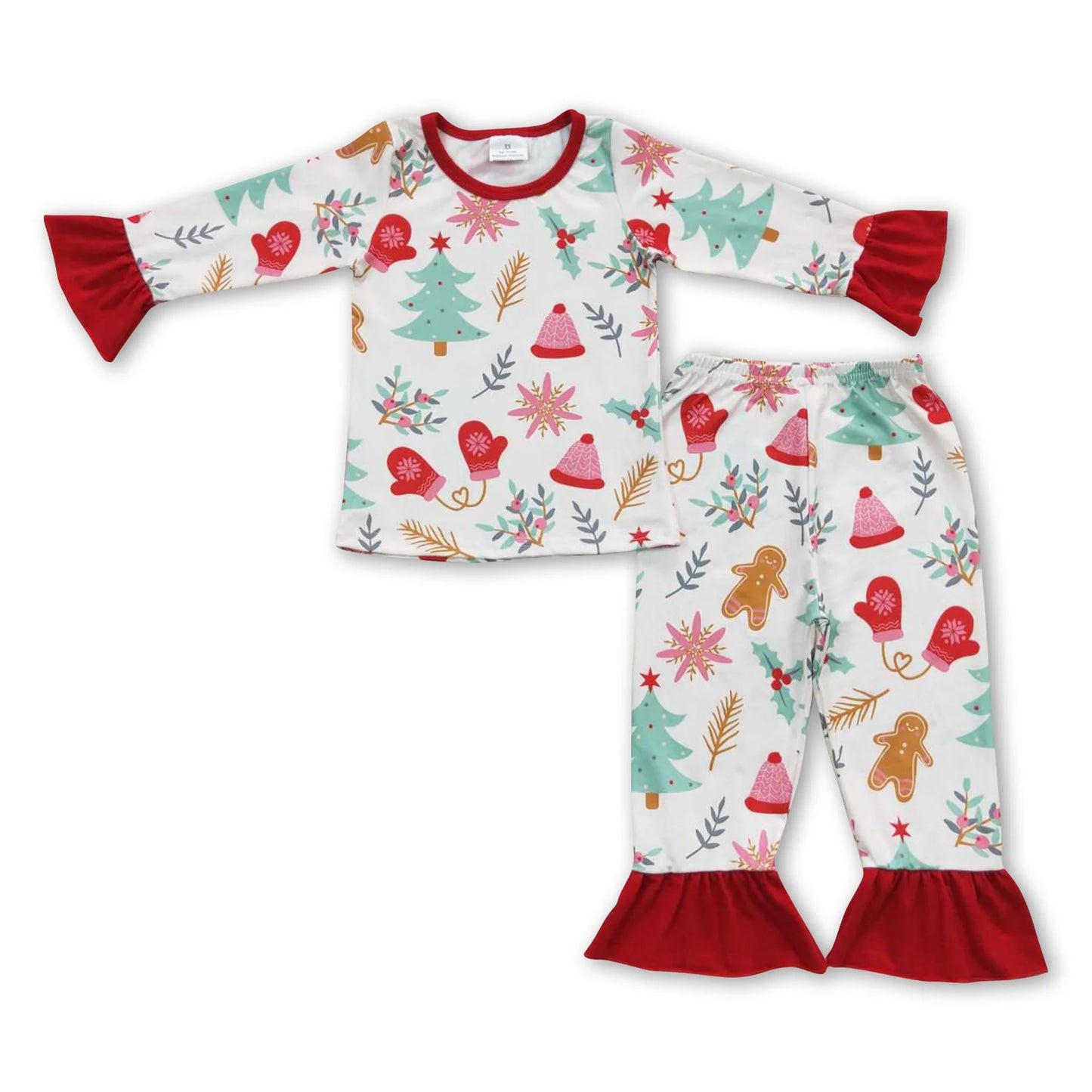 RTS NO MOQ Sibling milk silk Baby Girls Christmas Deer Printed Long Sleeve Top Pocket Pants Home Sleep Outfit Set