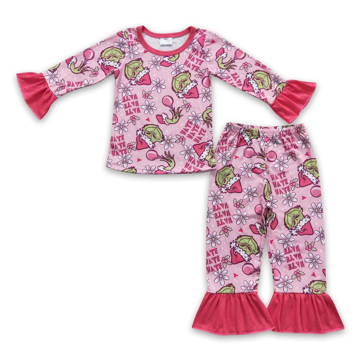 RTS NO MOQ Sibling milk silk Baby Girls Christmas Deer Printed Long Sleeve Top Pocket Pants Home Sleep Outfit Set