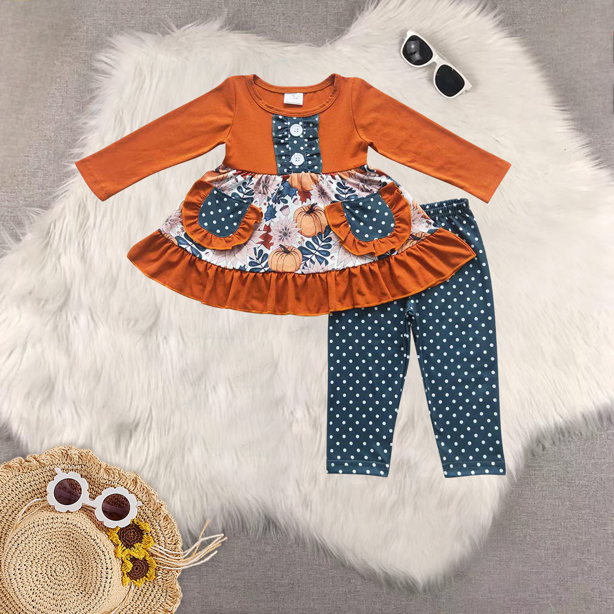 RTS NO MOQ Sibling Baby Girls Long Sleeve Pants Set