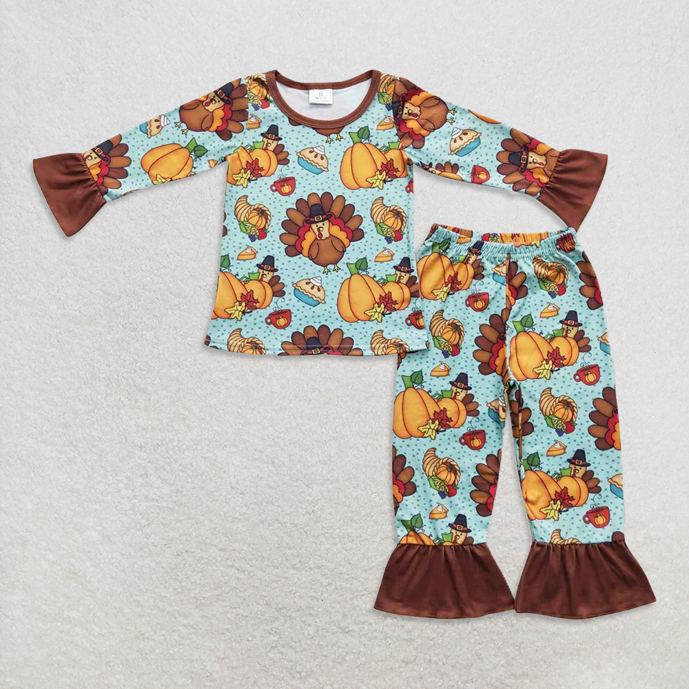 RTS NO MOQ Sibling Baby girls clothes thanksgiving turkey long-sleeved trousers suit & rompers