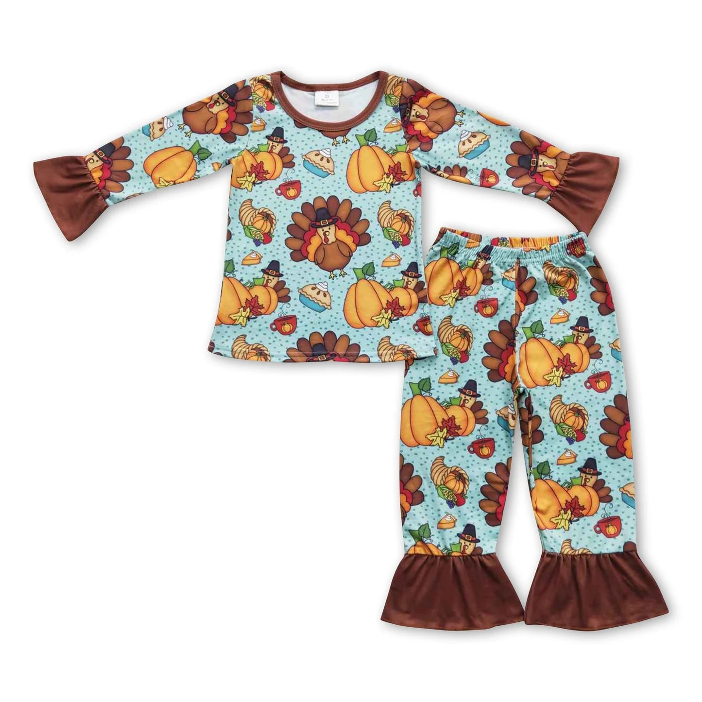 RTS NO MOQ Sibling milk silk Baby Girls Cute Pumpkin Printed Pocket Top Long Pants Pajamas Set