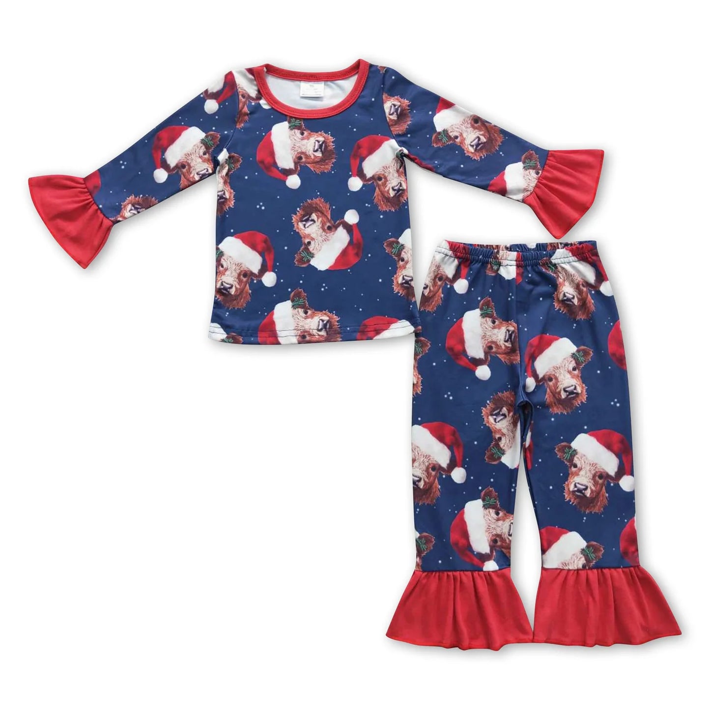 RTS NO MOQ Sibling milk silk Baby Girls Christmas Deer Printed Long Sleeve Top Pocket Pants Home Sleep Outfit Set