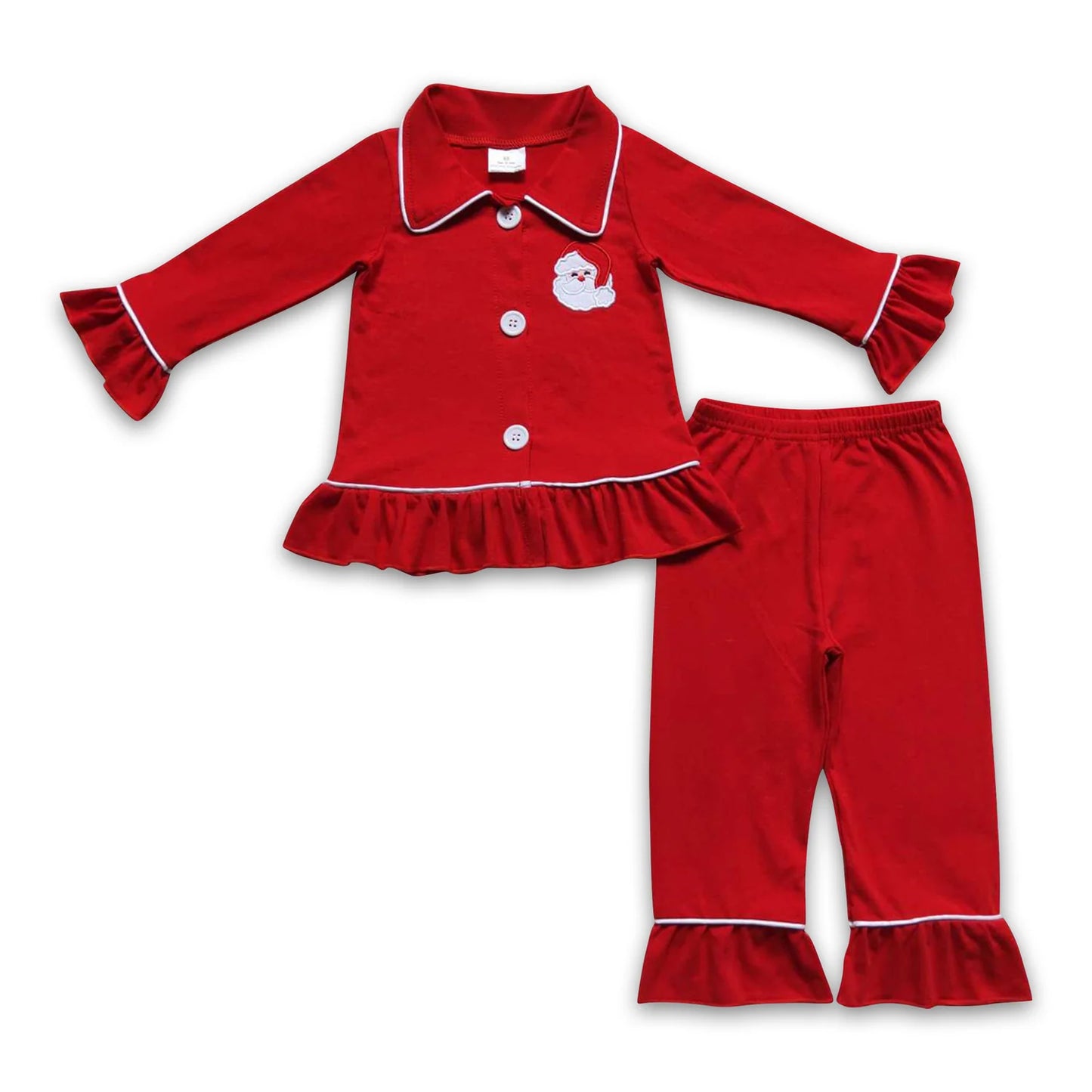 RTS NO MOQ Sibling milk silk Adult And Kids Christmas Santa Red Color Print Pocket Top Pajamas Sets Rompers Sleepwear Outfit