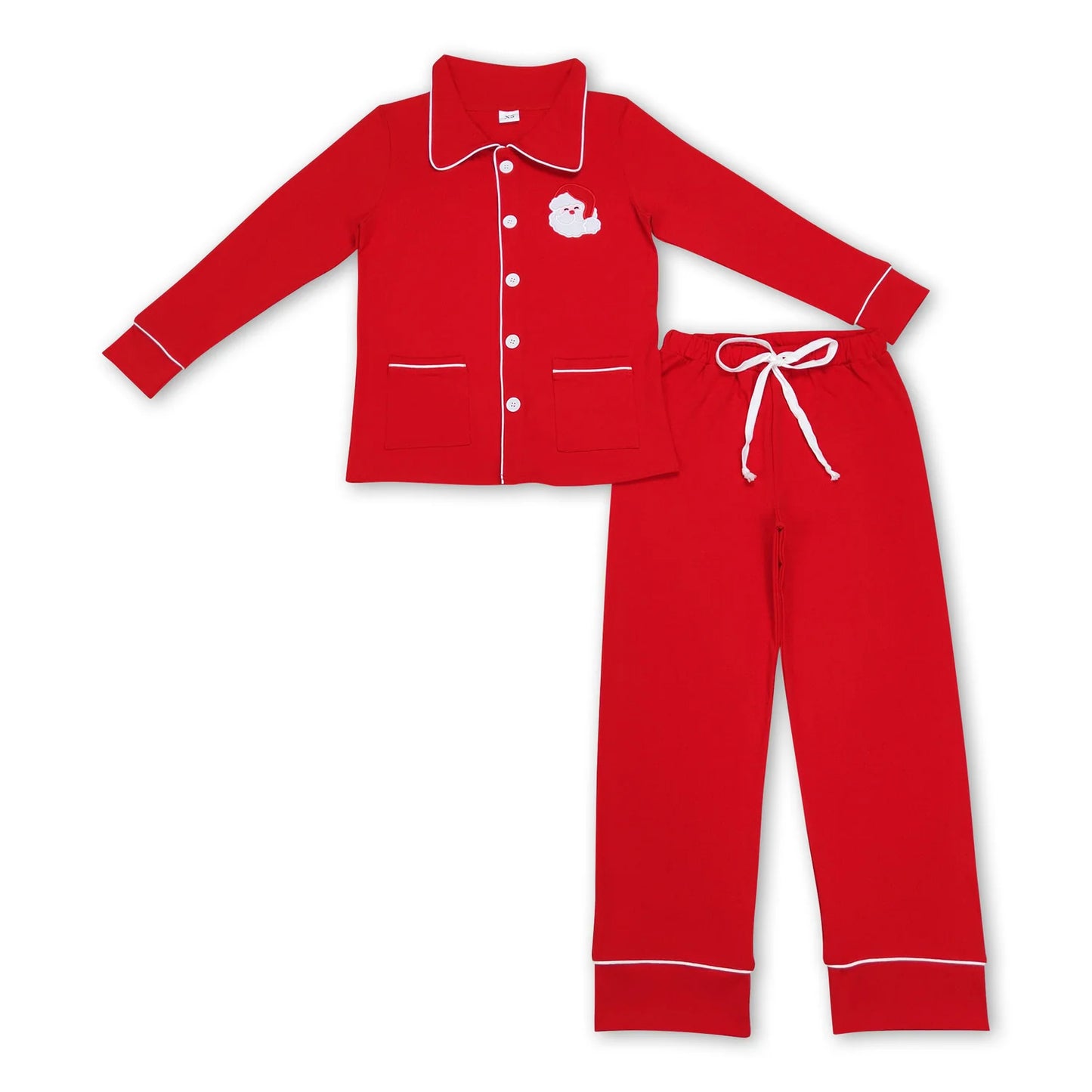 RTS NO MOQ Sibling milk silk Adult And Kids Christmas Santa Red Color Print Pocket Top Pajamas Sets Rompers Sleepwear Outfit
