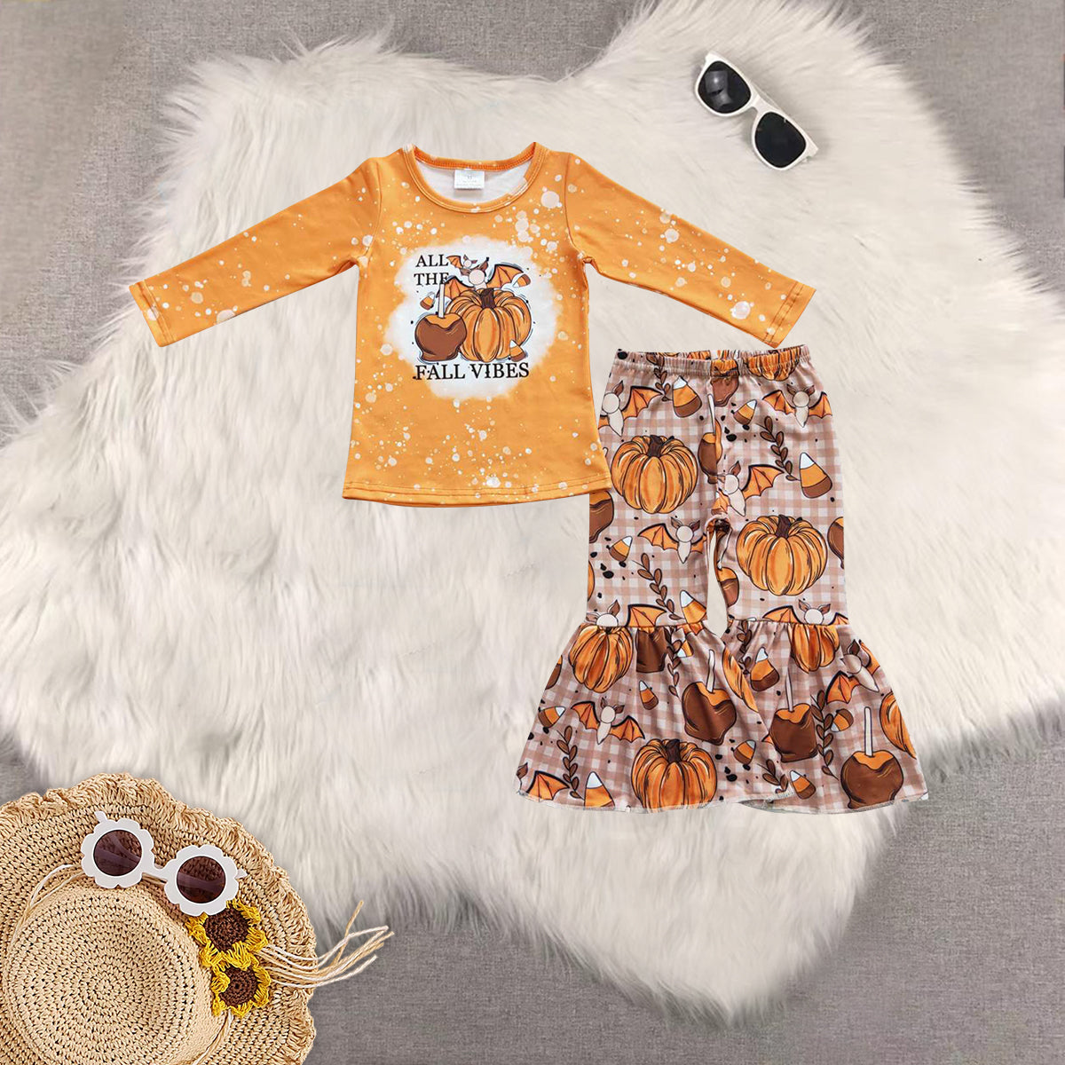 RTS NO MOQ Sibling Baby Girls halloween Long Sleeve Pants Set