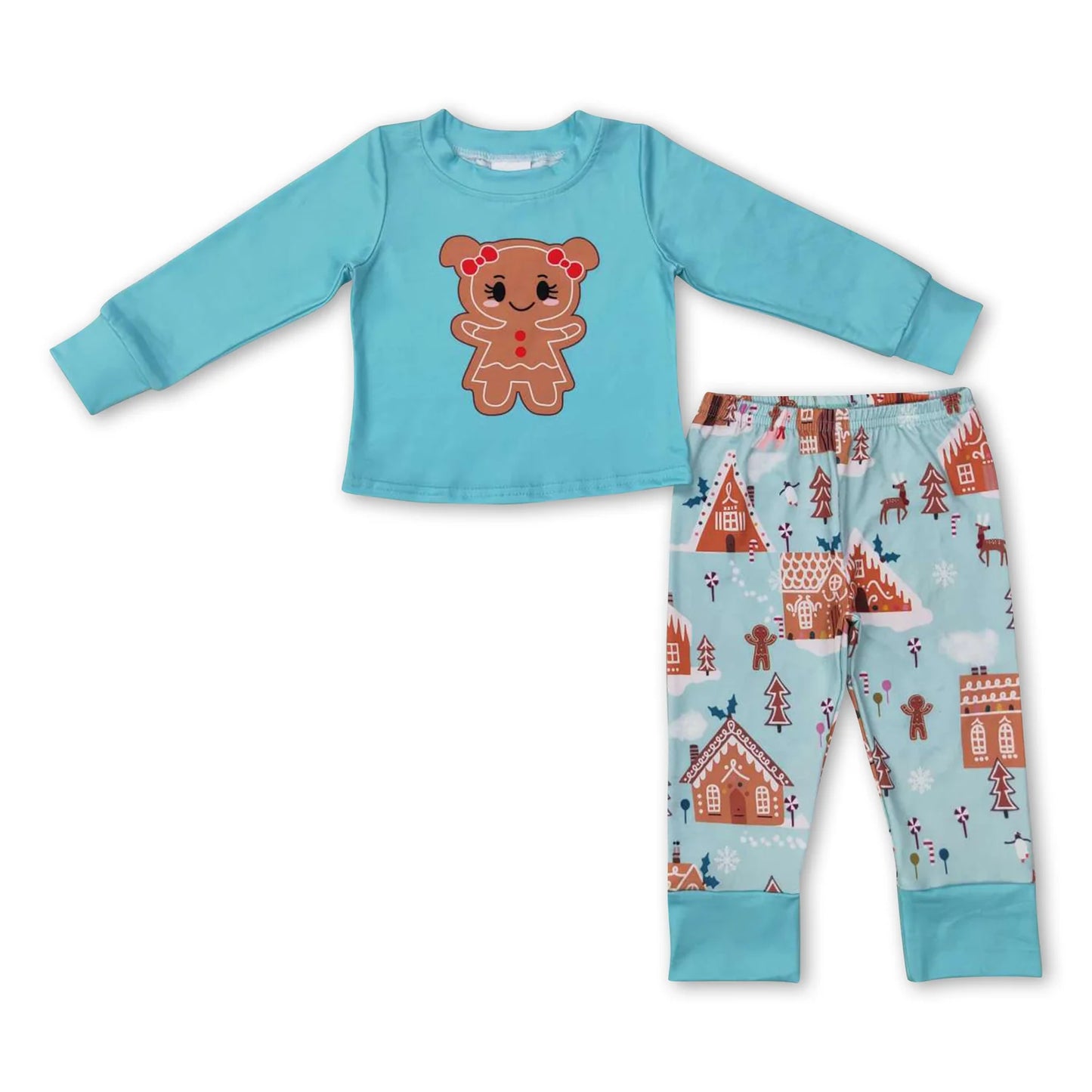 RTS NO MOQ Sibling milk silk Baby Girls Christmas Print Long Sleeve Top Pants Pajamas Set