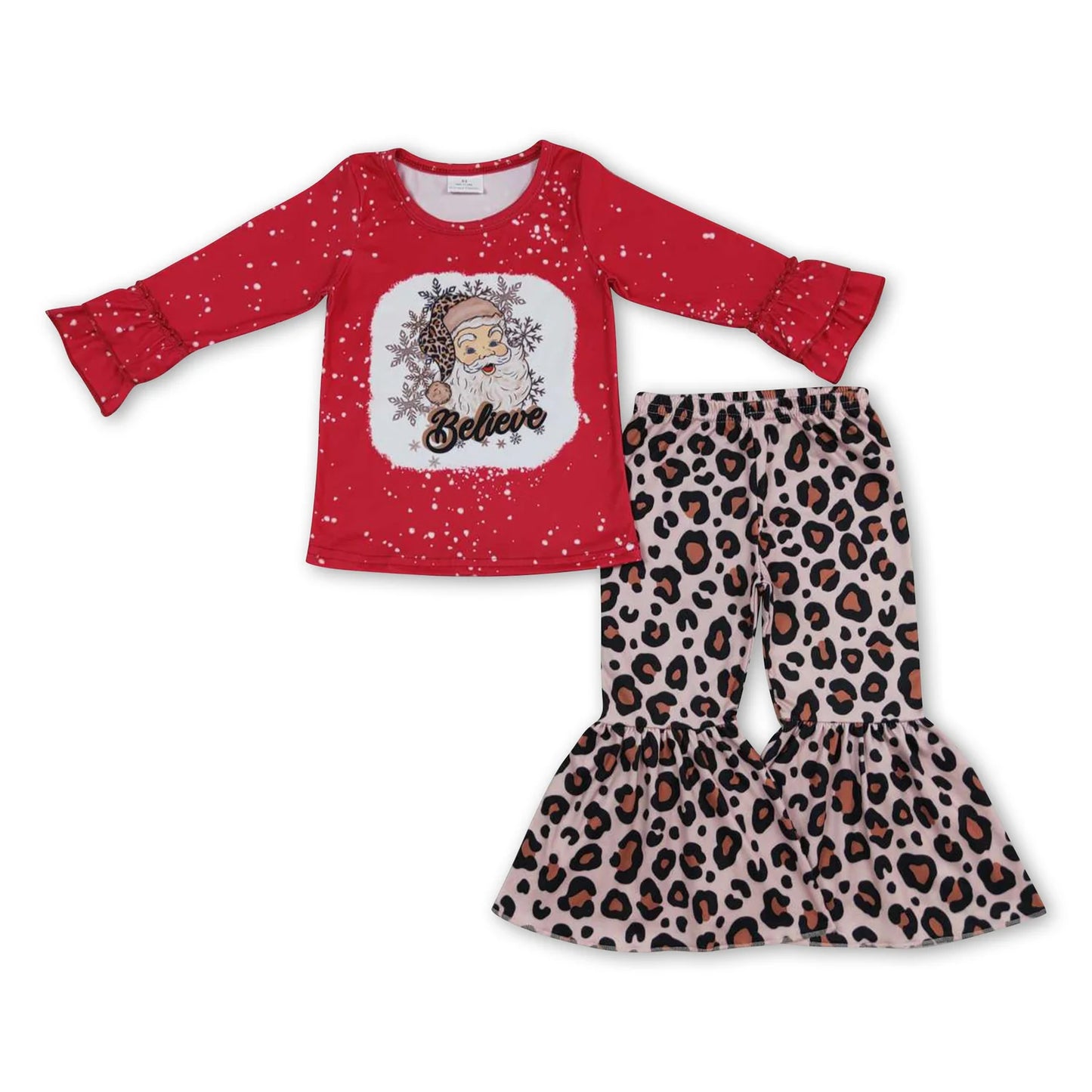 RTS NO MOQ Sibling milk silk Baby Girls Christmas Santa Long Sleeve Top Bell Pants Matching Holiday Clothes Set