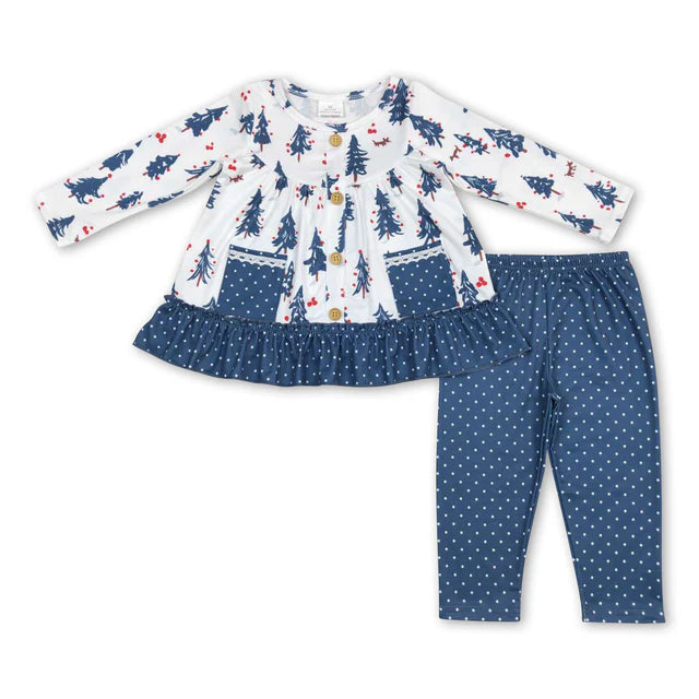 RTS NO MOQ Sibling milk silk Baby Girls Christmas Candy Cane Polka Dot Long Sleeve Tunic Top Leggings Holiday Outfit Set