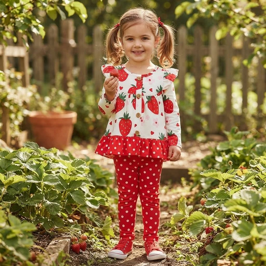GLP0892 Strawberry Heart Flower Pocket Long Sleeve Red Pants Suit