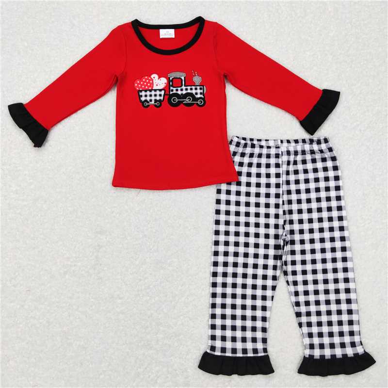 RTS Boys and girls valentine embroidery Short Sleeve Shorts sets romper
