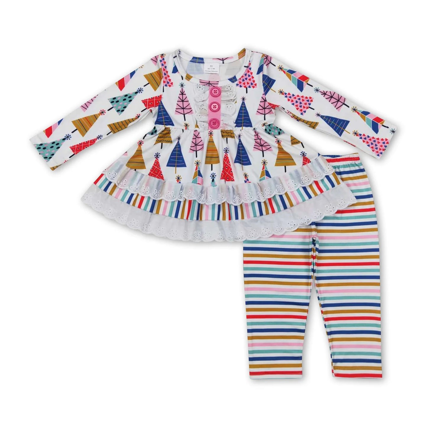 RTS NO MOQ Sibling milk silk Baby Girls Christmas Candy Cane Polka Dot Long Sleeve Tunic Top Leggings Holiday Outfit Set