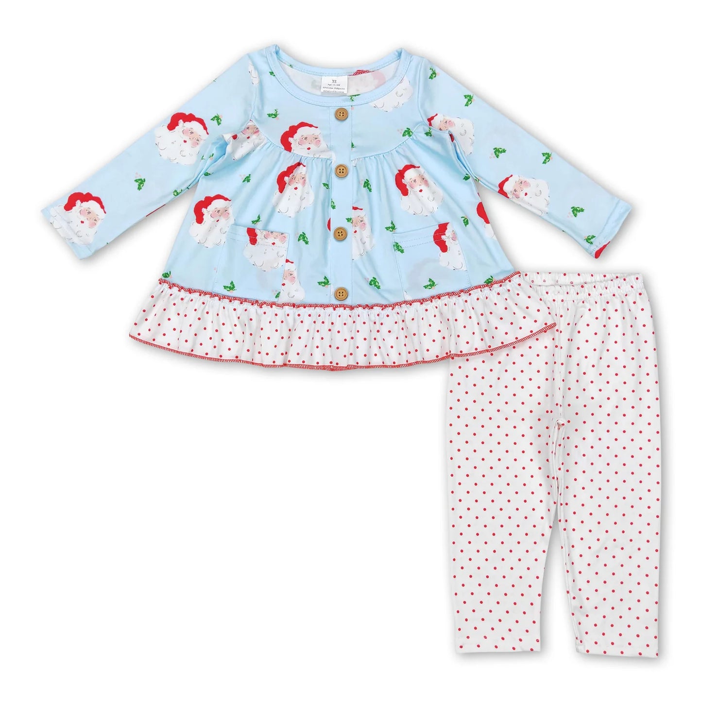 RTS NO MOQ Sibling milk silk Baby Girls Christmas Candy Cane Polka Dot Long Sleeve Tunic Top Leggings Holiday Outfit Set