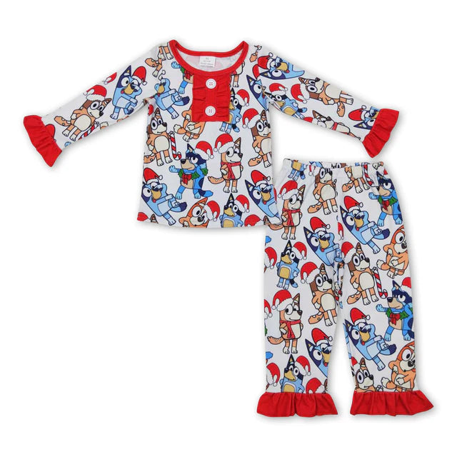 RTS NO MOQ Sibling milk silk Baby Girls Christmas Red Pants Pajamas Clothes Sets