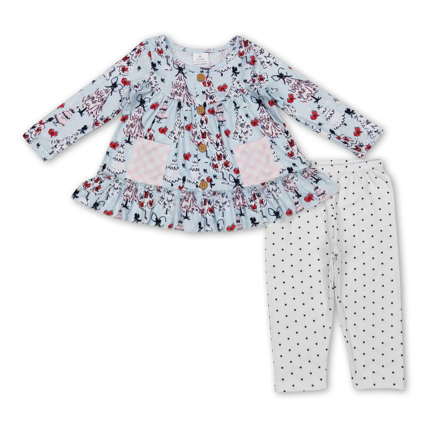 RTS NO MOQ Sibling milk silk Baby Girls Christmas Candy Cane Polka Dot Long Sleeve Tunic Top Leggings Holiday Outfit Set