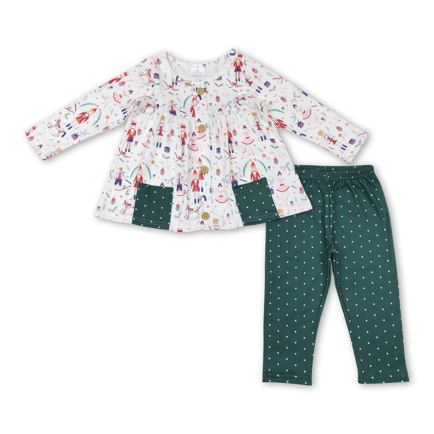 RTS NO MOQ Sibling milk silk Baby Girls Christmas Candy Cane Polka Dot Long Sleeve Tunic Top Leggings Holiday Outfit Set