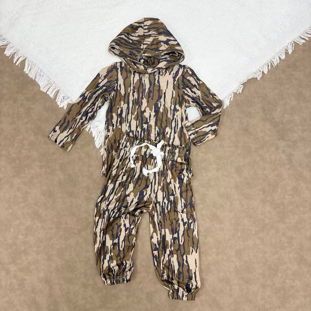 hot sell GLP1054 Camouflage hooded long sleeve trousers suit