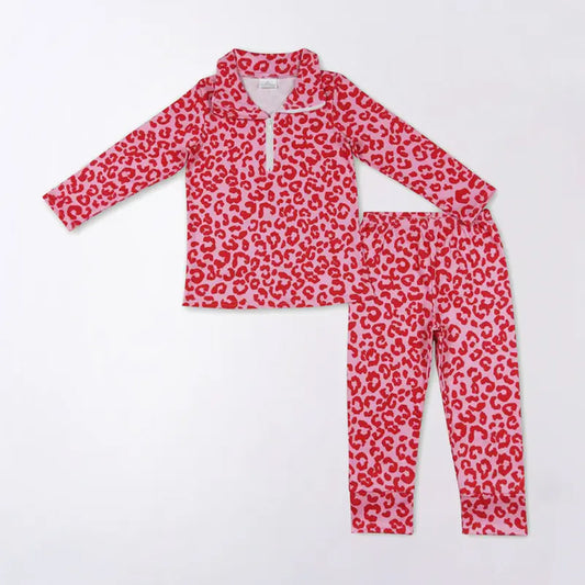 RTS NO MOQ GT0414+P0386 Pink Leopard Print Long-sleeved Zipper Top Pants set-GLP1093