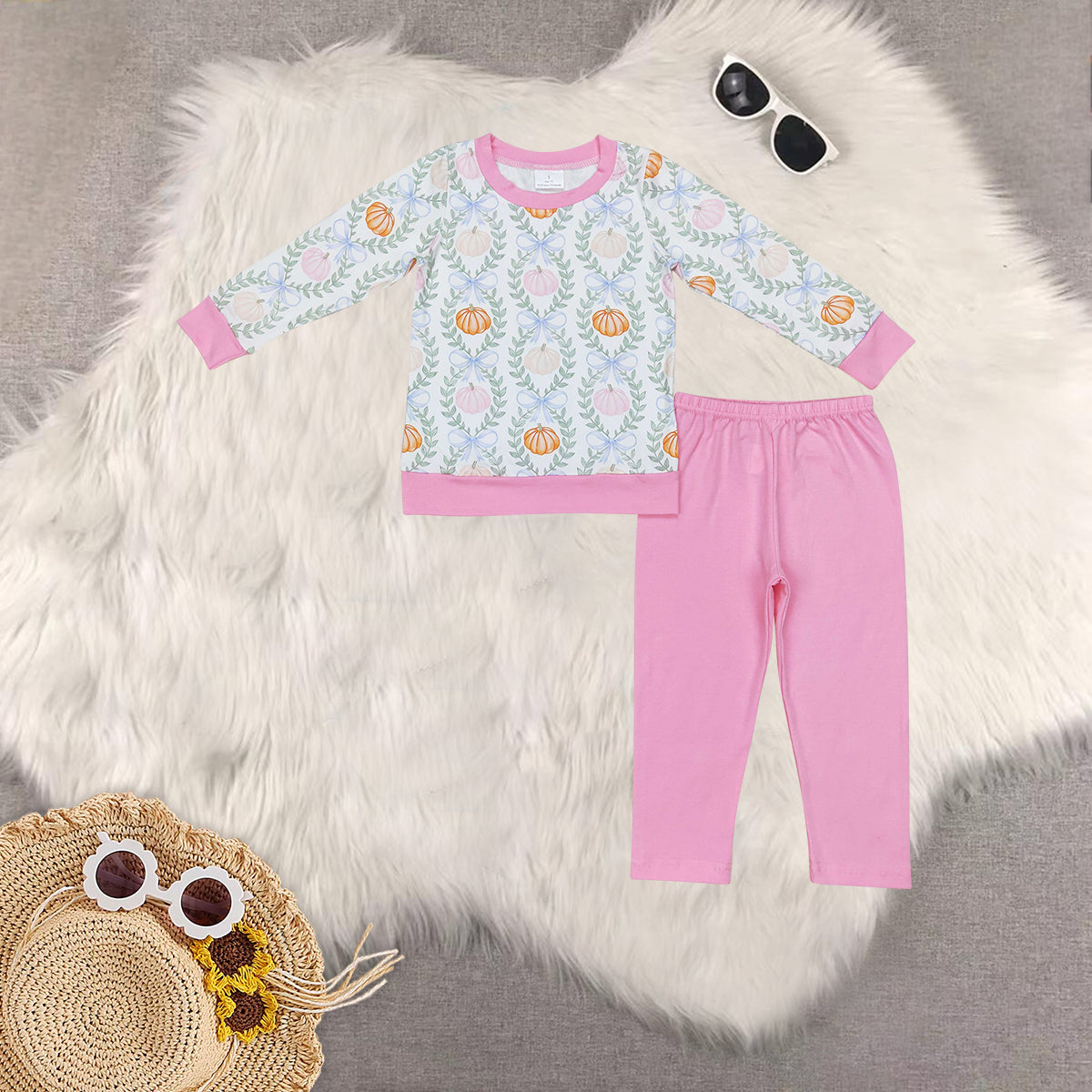 RTS NO MOQ Sibling baby girls clothes halloween pumpkin long-sleeved trousers suit & romper