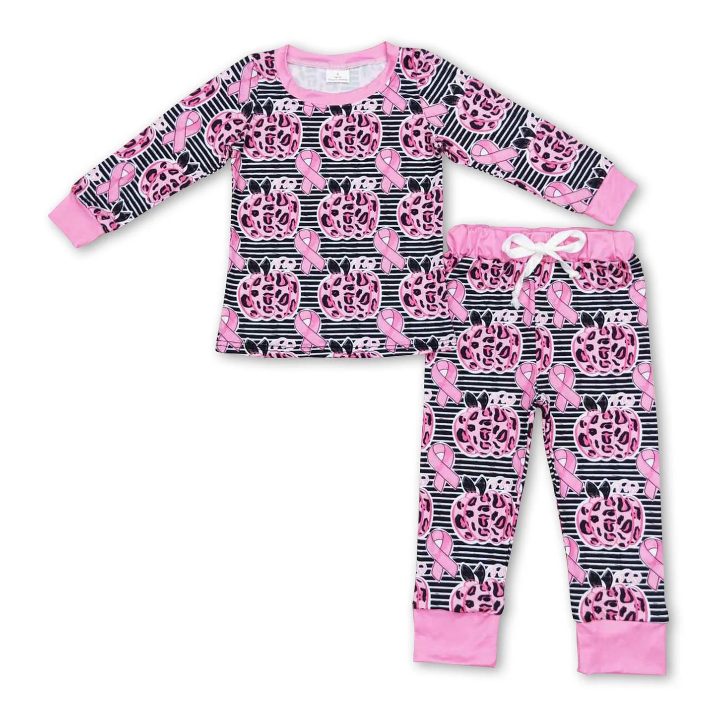 RTS NO MOQ Sibling milk silk Baby Girls Cute Colorful Bows Pumpkins Long Sleeve Top And Pants Fall Sleep Set