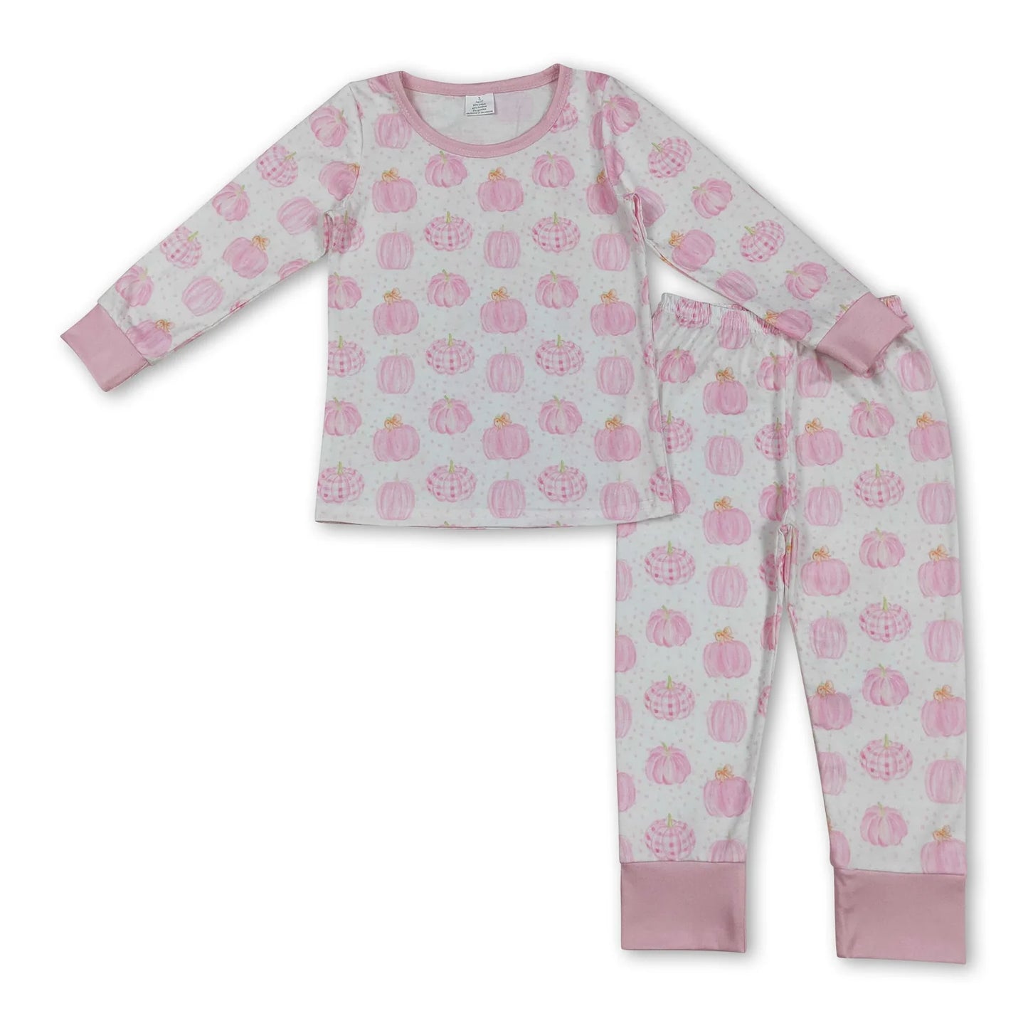 RTS NO MOQ Sibling milk silk Baby Girls Cute Colorful Bows Pumpkins Long Sleeve Top And Pants Fall Sleep Set