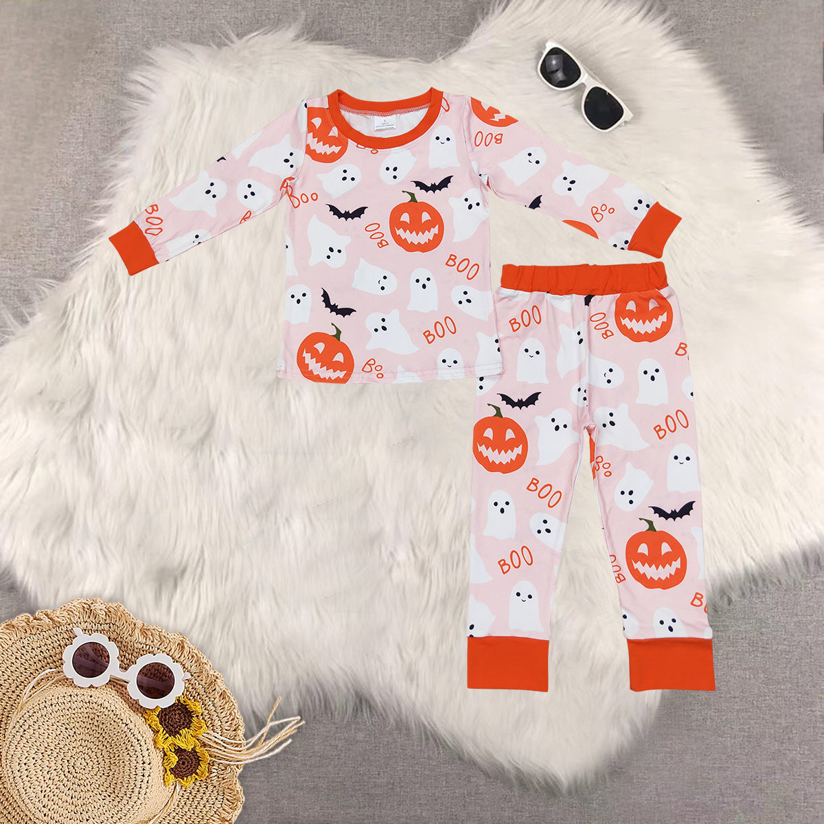 RTS NO MOQ Sibling Baby Girls boys clothes halloween bat Long Sleeve Pants Set
