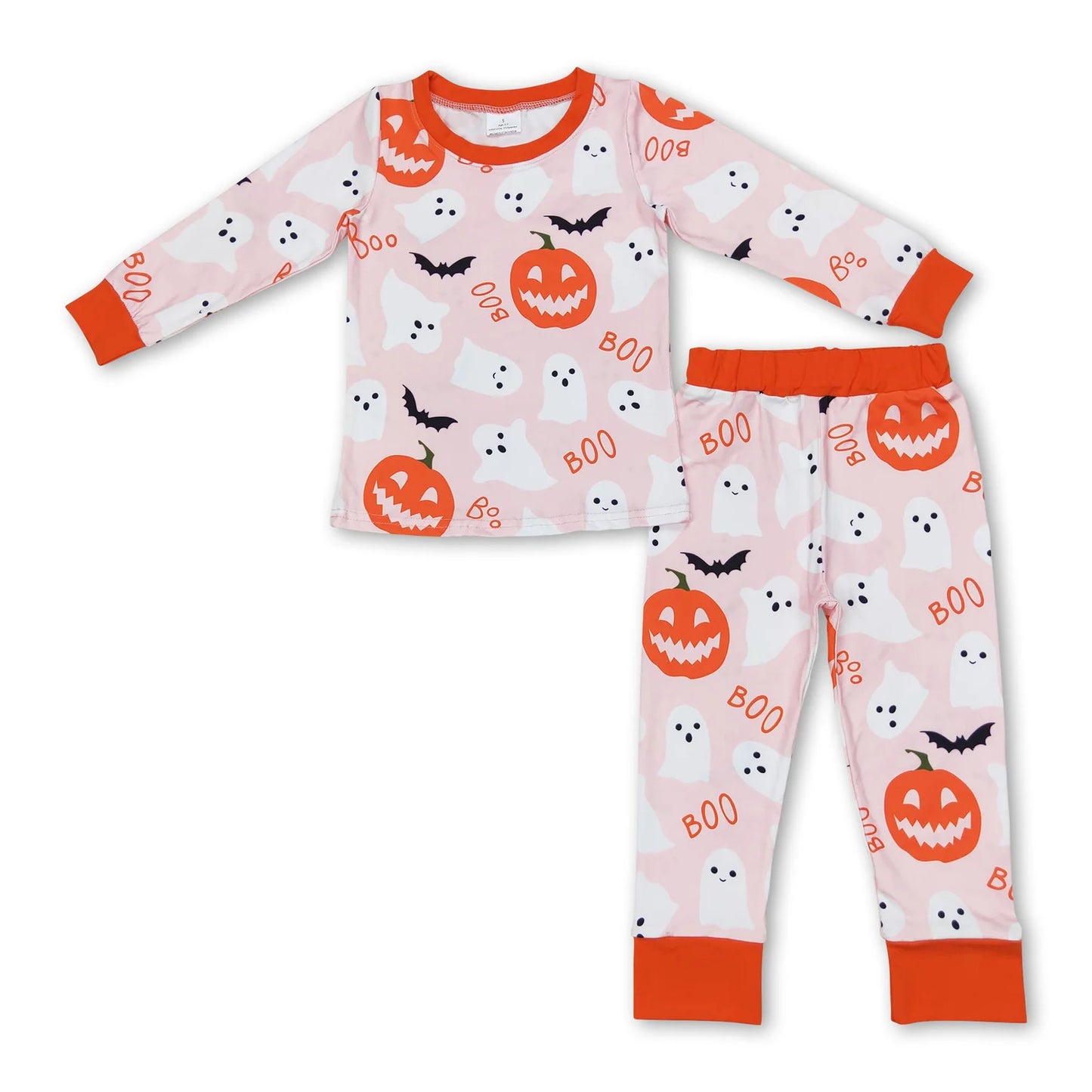 RTS NO MOQ Sibling milk silk Baby Girls Cute Colorful Bows Pumpkins Long Sleeve Top And Pants Fall Sleep Set