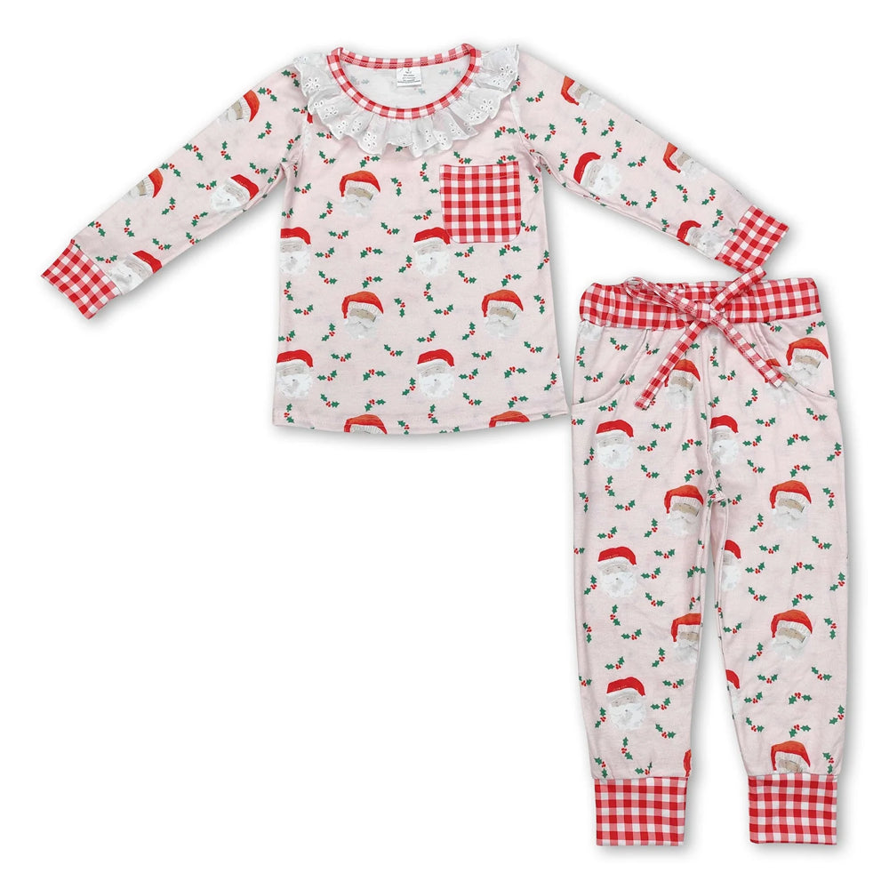 RTS NO MOQ Sibling milk silk Baby Girls Cute Christmas Candy Cane Print Top Pants Bamboo Fiber Pajamas Clothes Set