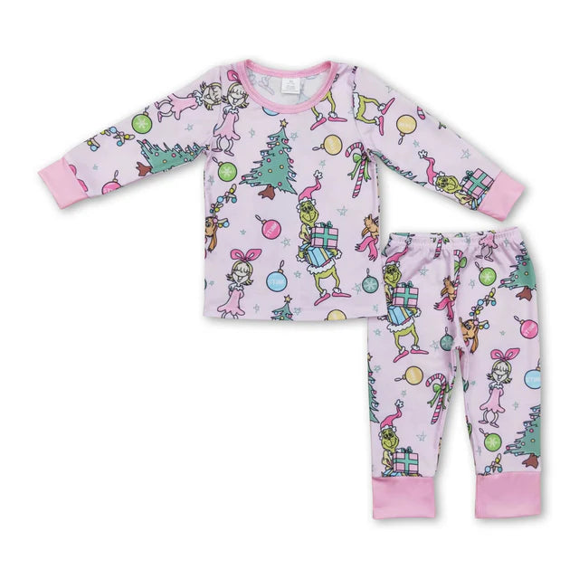 RTS Sibling Baby Girls Santa Claus Christmas Pants Pajamas Sets
