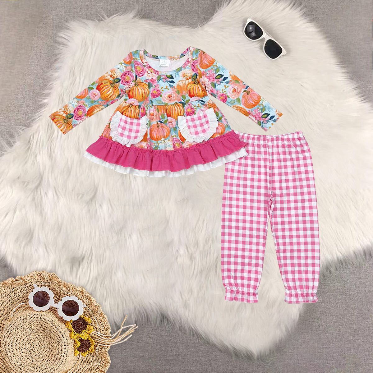RTS NO MOQ Sibling baby girls baby girl clothes halloween pumpkin long-sleeved trousers suit & romper & dress