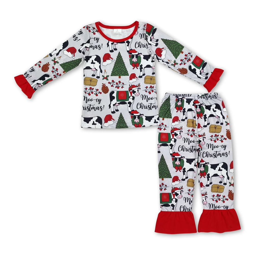 RTS NO MOQ Sibling milk silk Baby Girls Cute Christmas Candy Cane Print Top Pants Bamboo Fiber Pajamas Clothes Set