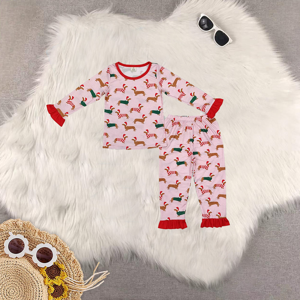 RTS NO MOQ Sibling Baby Girls boys modal Christmas trees Long Sleeve Pants Set