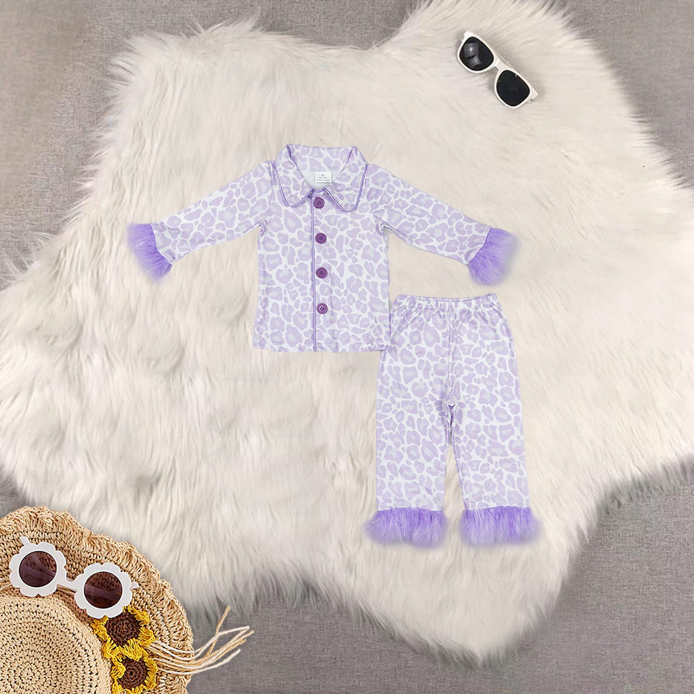 RTS NO MOQ Sibling Baby Girls Pink Plush Button Long Sleeve Long Pants Pajama Set