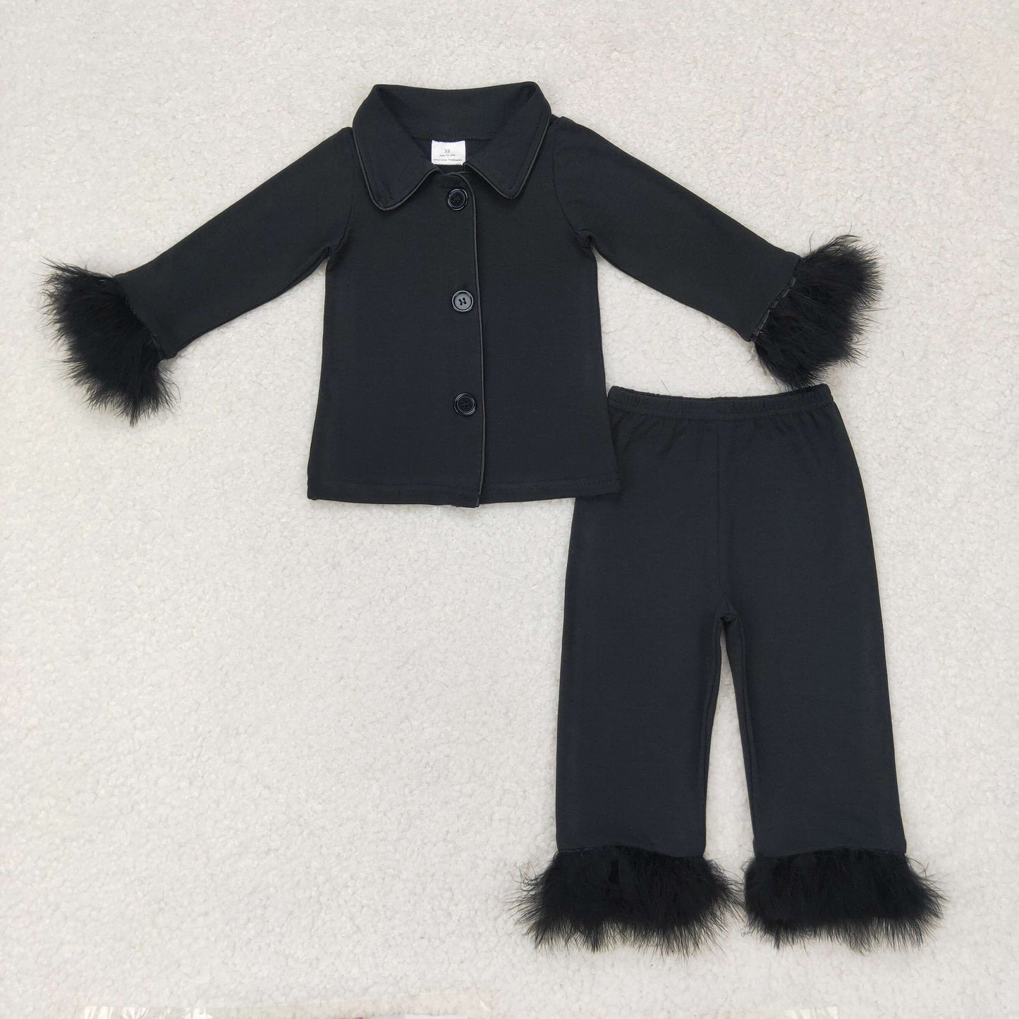 RTS NO MOQ ETA 5/7days arrived GLP1260 Plush-trimmed black long-sleeved long-pants pajama set