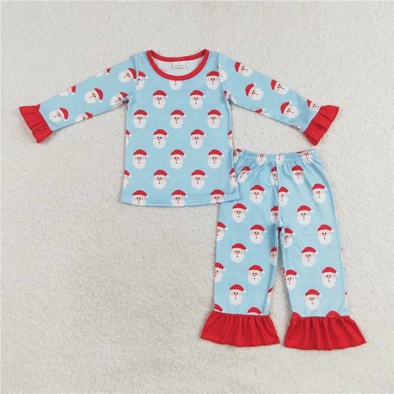 RTS NO MOQ Sibling milk silk Baby Girls And Boys Christmas Pajamas Cute Holiday Print Long Sleeve Sleep Set