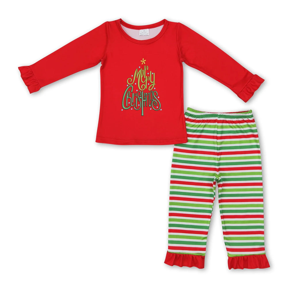RTS NO MOQ Sibling milk silk Baby Girls Cute Christmas Candy Cane Print Top Pants Bamboo Fiber Pajamas Clothes Set