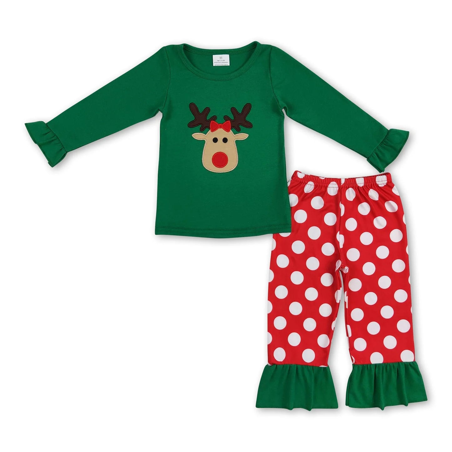 RTS NO MOQ Sibling milk silk Baby Girls Christmas Deer Printed Long Sleeve Top Pocket Pants Home Sleep Outfit Set