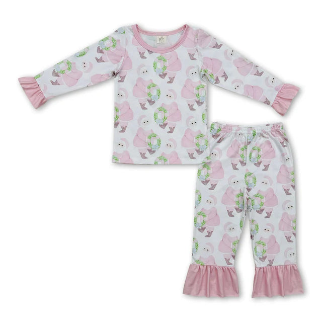 RTS NO MOQ Sibling milk silk Baby Girls Christmas Tree And Cake Print Shirt Pants Bamboo Pajamas Clothes Set