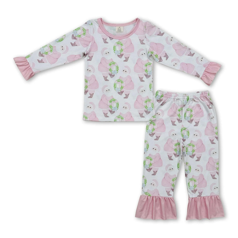 RTS NO MOQ Sibling milk silk Baby Girls Cute Christmas Candy Cane Print Top Pants Bamboo Fiber Pajamas Clothes Set