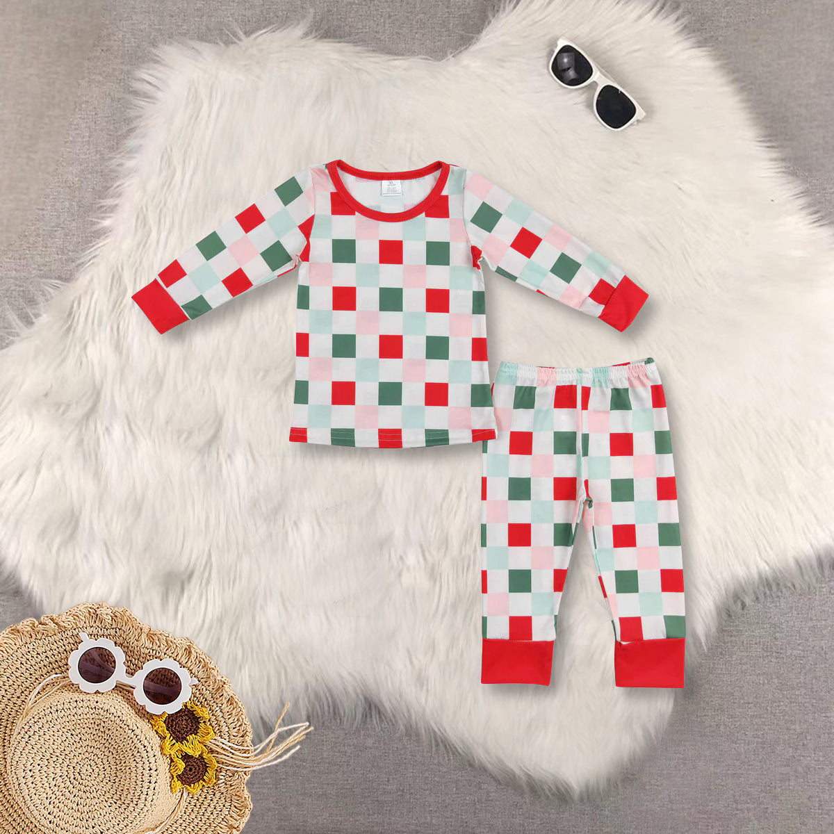 RTS NO MOQ Sibling baby Girls plaid long sleeve pants sets and rompers and adult set Clothes