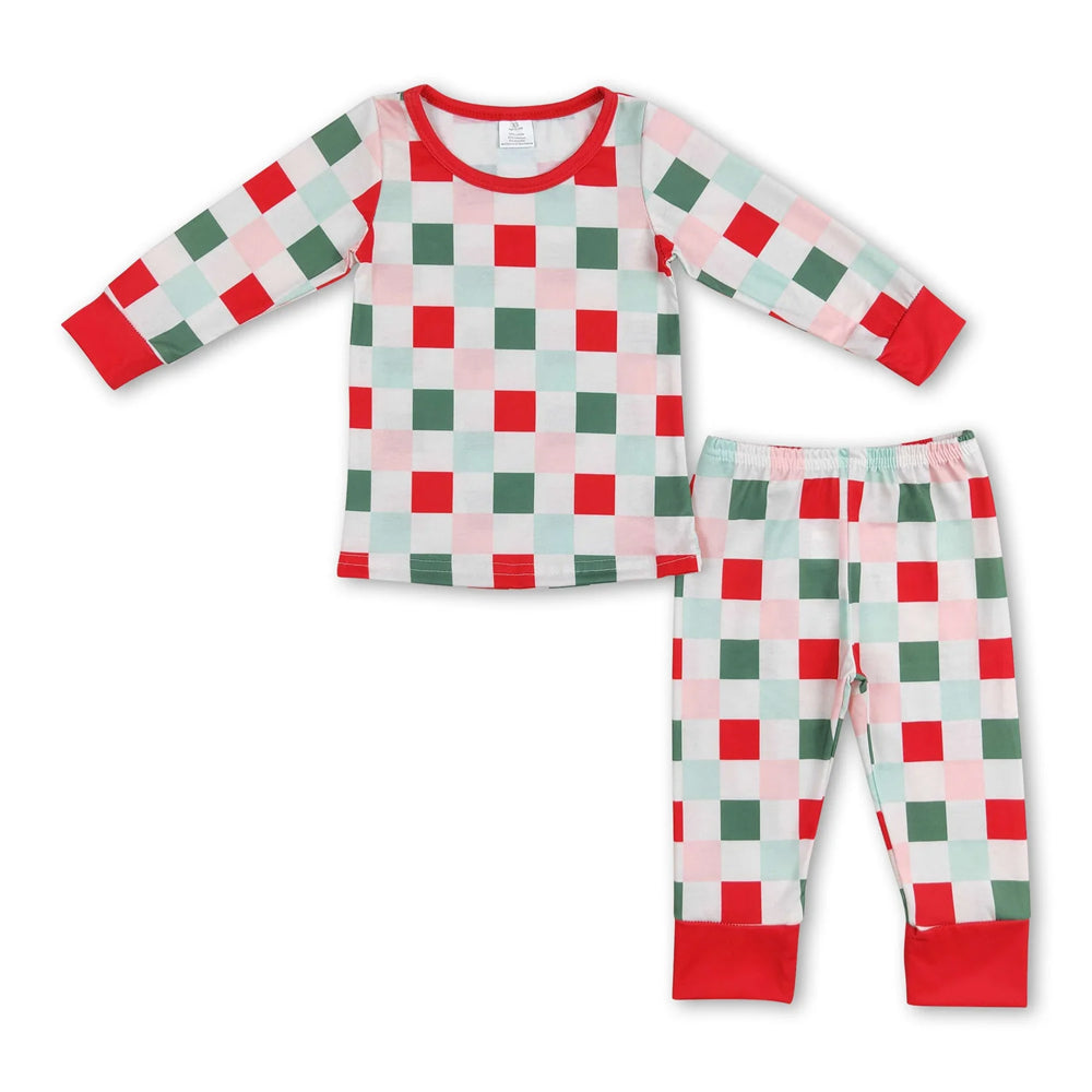 RTS NO MOQ Sibling milk silk Baby Girls Cute Christmas Candy Cane Print Top Pants Bamboo Fiber Pajamas Clothes Set